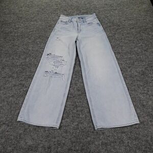 American Eagle Jeans Womens 000 Super High Rise Baggy Wide Leg Ankle Distressed‎